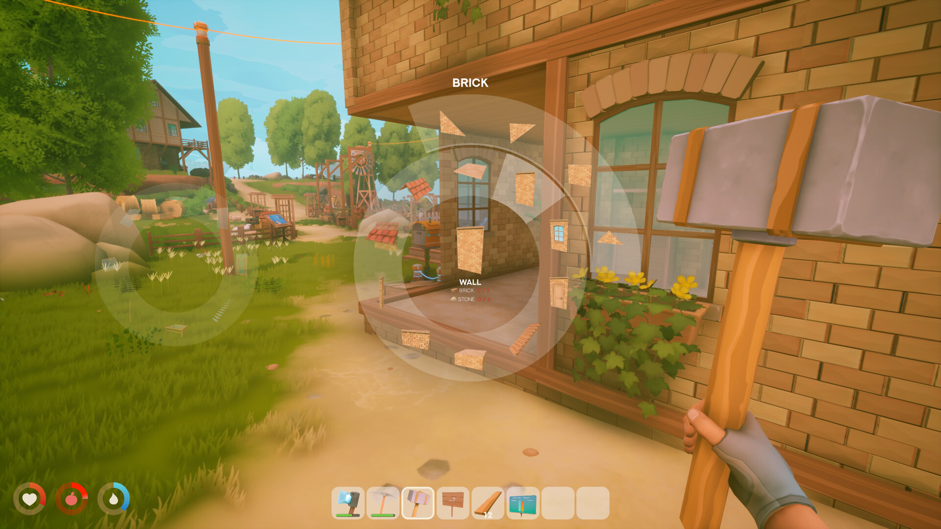 Solarpunk floating islands and airship gameplay scene